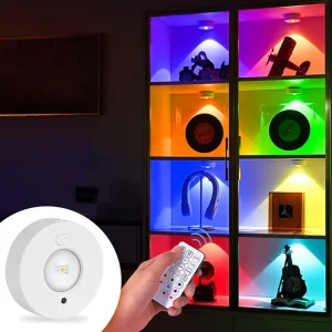 Rechargeable LED Cabinet Closet Lights Magnetic RGB Puck Lights with Remote Control