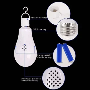 Rechargeable LED Emergency Bulb Detachable 18650 Lithium Battery Multi Wattage Home Power Outage Backup Lighting