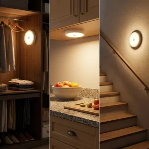 Rechargeable LED Light with Motion Sensor Wireless Stick on Anywhere Night Light for Cabinet Stairs Bedroom