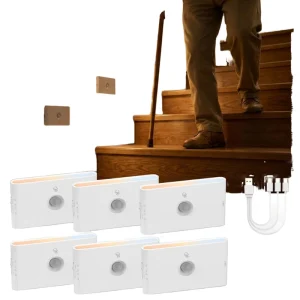 Rechargeable LED Motion Sensor Stair Light White Magnetic Mount Dimmable Metal Indoor Stairway Hallway Kitchen Bathroom