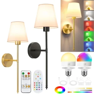 Rechargeable LED Wall Lights Gold Black 3 Colors RGB Light Battery Operated Remote Control Dimmable Metal Wall Lamp