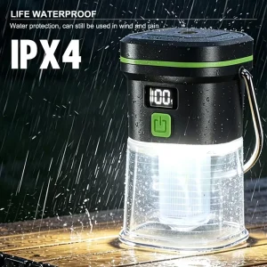 Rechargeable Mini Camping Light Digital Display IPX4 Waterproof Tent Light with Red SOS Warning Flash Portable Emergency Lamp
