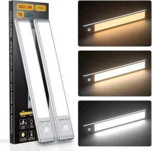 Rechargeable Motion Sensor Under Cabinet Lights Magnetic Dimmable LED Closet Lamp Wireless Lighting for Kitchen and Stairs