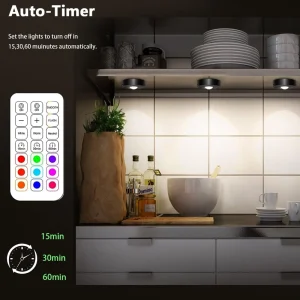 Rechargeable Puck Lights Remote 6 Pack LED Cabinet Lighting Color Changing Dimmable 1000mAh Battery Timer Night Light