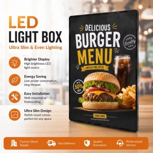 Rectangle Aluminum Alloy Tempered Glass Pull Slide LED Slim Light Box Custom Dimension Mall Shop Backlit Illuminated
