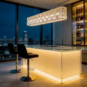 Rectangle Chandelier for Dining Room Crystal Chandeliers with Stainless Steel Large Rectangular Pendant Light for Kitchen Island