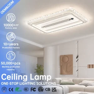 Rectangular LED Ceiling Fan Light Flush Mount Ceiling Light with Fan 3CCT Dimmable Digital Display App Remote for Living Room
