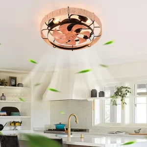 Remote Control Dining Room Home Villa ABS Caged Rattan E27 6 Speeds LED Fan Light Ceiling