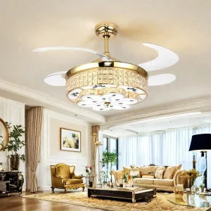 Remote Control Invisible Design Dimmable Iron Body Living Room Modern 220V AC Motor LED Ceiling Fan Light