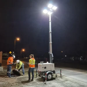 Rental Ready LED Light Tower 4 Head Diesel Powered Portable Lighting Tower Hydraulic Mast Towable Jobsite Lighting System