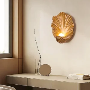 Resin Shell Wall Lamp French Cream Style Bedroom Bedside Decor Living Room Entryway Narrow Wall Mounted LED Ambient Light