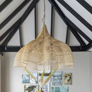 Restaurant Boho Rustic Ceiling Large Hanging Pendant Light Dining Room Decorative Bamboo Wicker Rattan Chandelier Lamp