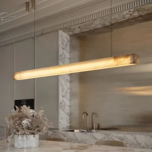 Restaurant Kitchen Minimalist Modern Marble Linear Pendant Lights Alabaster Hanging Chandelier for Dining Room Table