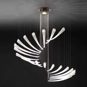 Restaurant Large Rotating Chandelier Modern Abstract Line Pendant Light Hotel Lobby Villa Customizable Glass Crystal Stainless