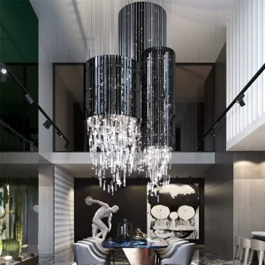 Restaurant Modern Pendant Light Black LED Crystal Chandelier