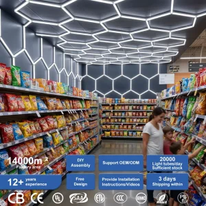 Retail Store Lighting High Brightness Modular Grid System Commercial Ceiling Lamp Free Assembly Hexagonal Led Light
