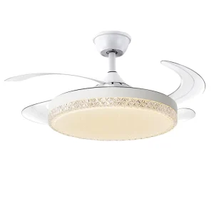 Retractable Modern LED Home Office Ceiling Fan with 4 Speed Motor and Remote Control Light