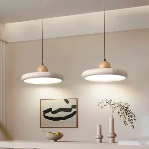 Retro Natural Stone Art Pendant Light Yellow Travertine LED Chandelier Bedroom Bedside Decoration Home Lighting Fixtures