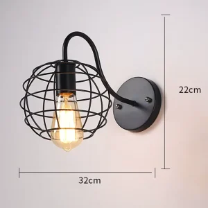Retro Style Globular LED Wall Lamp Industrial Iron Wall Light Lampshade for Bedroom Entrance Corridor Home Decoration
