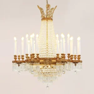 Rococo Luxury Brass & Crystal Chandelier with Gold Finish Large Size Hanging Pendant Light for Hotel Lobby