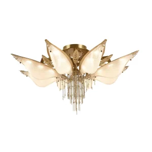 Rose Gold Romantic Crystal Glass Round Home LED Ceiling Lamp for Living Room Modern Chandelier