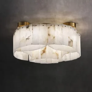 Round Alabaster Ceiling Light Nordic Luxurious Brass Natural Marble Surface Flush Mount Lamp for Bedroom Living Room