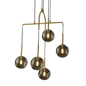 Round Glass Modern Brass Chandelier Hanging Glass Pendant Lighting for Dining Room Bedroom