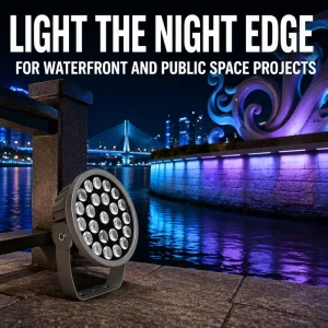 Round High Power LED Projector Light 120W 150W IP66 DMX512 RGB & Monochrome AC85 265V Bridge Commercial Building Facade