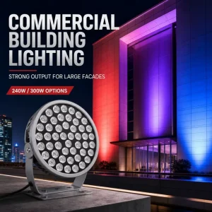 Round High Power LED Projector Light 240W 300W IP66 DMX512 RGB & Monochrome AC85 265V Bridge Commercial Building Facade