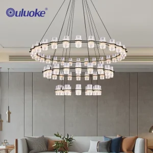 Round Indoor Luxury Ceiling Chandelier Black Led Home Modern Acrylic Iron Chandeliers Pendant Lights