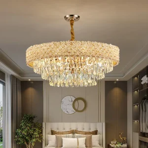 Round Indoor Nordic Modern K9 Crystal Chandelier Luxury Gold Led Hanging Lights Home Chandelier Pendant Light Lamp