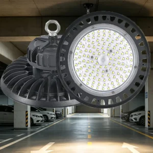 Round LED High Bay Light Industrial Ceiling Lamp with Aluminum Heat Sink Design for Workshop Warehouse Lighting