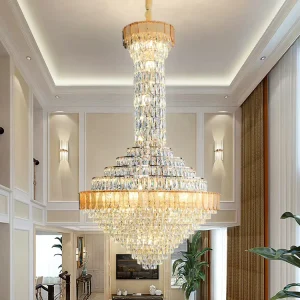 Round Large Luxury Chandelier Light Gold Black Color Hotel Hall Bedroom Crystal Chandelier Pendant Light