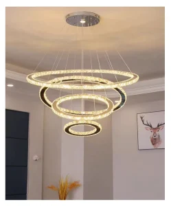 Round Ring Chandeliers Pendant Lights LED Modern Crystal Chandelier Clear Crystal Stainless Steel Chrome