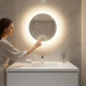 Round Smart LED Mirror Acrylic Frame Dimmable 3 Color Lights Bathroom Mirror Anti fog with CE UL Certifications