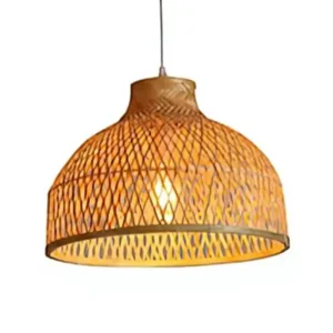 Rustic Bamboo Woven Pendant Light Vintage Basket Hanging Lamp for Dining Room Ceiling