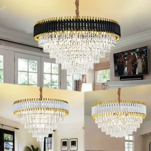 Rustic Hotel Restaurant Dining Room Ceiling Gold Black Luxury K9 Crystal Modern Chandelier Pendant Light