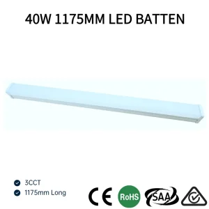 SAA CE 40W LED Batten Light 1175mm 4ft Wide Body 80mm High Lumen 3-CCT Tri-color Linear Fitting for Australia & Europe Market