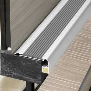 SDW070A 6000 Series Anodizing Step Aluminum LED Light Profile Stair Nosing with Grey Rubber