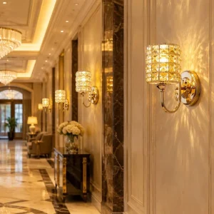 SHIZI Crystal Gold Wall Sconce Filigree Cut Square Shade Warm Light Luxury LED Modern Decorative Living Room Hotel OEM