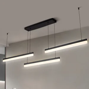 Sand Black 24W Triac Dimmable Linear LED Strip Pendant Light 3000K Metal Acrylic Long Hanging Lamp for Dining Kitchen Island Villa