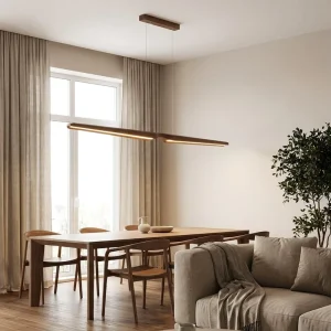 Scandinavian Dark Wood Pendant Lighting 180cm Curved Edge Design Ceiling Light for Open plan Living Area