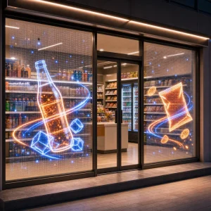 Self Adhesive Transparent LED Film Screen for Convenience Store Window Ads