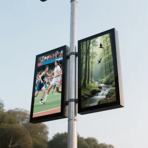 Sheet Metal Street Light Pole LED Screen IP65 Waterproof Roadside Advertising Display