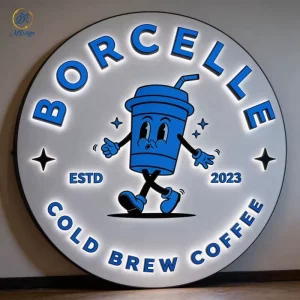 Shop Store Name Logo Sign Outdoor Light Up Acrylic Letter 3D Signage Round Circle Logo Indoor 3D LED Sign for Business