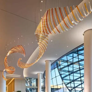 Shopping Mall Hotel Modern Large Hand Blown Glass Tube Chandelier High Ceiling Pendant Lights