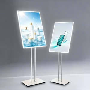 Shopping Mall Rectangle Menu Display Stand LED Powered Illuminated Poster Ultra Thin Pull out Graphic Floor Standing Mobile Box