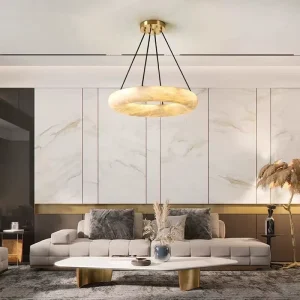 Simple Creative Alabaster Natural Round Marble Pendant Light High End Chandelier Lamp for Living Room Bedroom