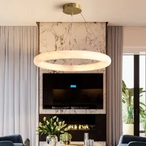 Simple Creative High End Natural Round Marble Alabaster Pendant Light Chandelier Lamp for Living Room Bedroom