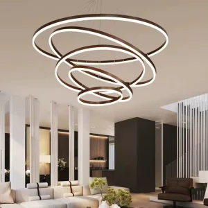 Simple Hanging Decorative Ceiling Pendant Light Circle Brown 4 Rings Acrylic Luminaire Big Led Chandelier Light Pendant
